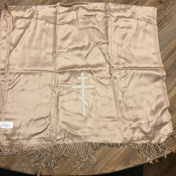 Large Scarf With Orthodox Three Bar Cross embroidery - Picture 1 of 2